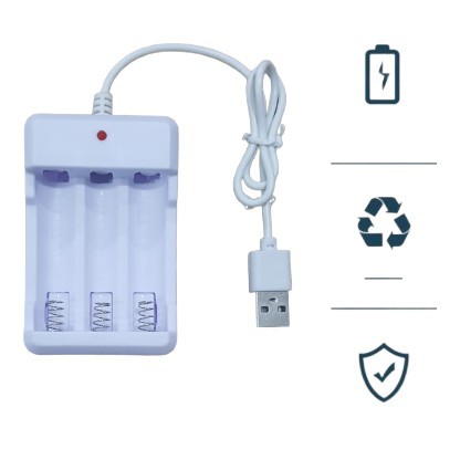 Desktop Charger Baterai Rechargeable A2 A3 AA/AAA 3 Slot Casan Battery Isi Ulang Kabel Usb