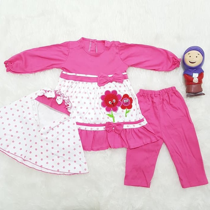 baju muslim anak bayi perempuan 6 7 8 9 10 11 13 14 15 bulan gamis pink