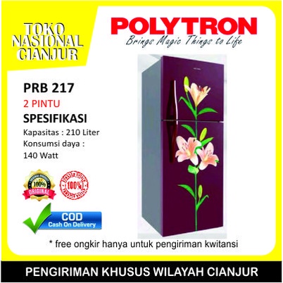 [Cianjur] Kulkas 2 Pintu Polytron Beauty Steel 210 liter PRB 217