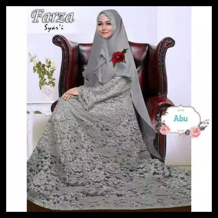 gamis pesta brukat farza syari jumbo xl aneka warna ori PU bagus murah - Abu-abu