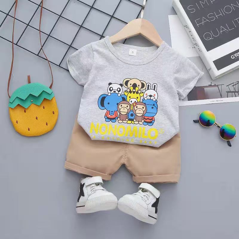 Baju anak Laki-laki setelan cowok kaos pendek+ celana pendek motif monkey import-2