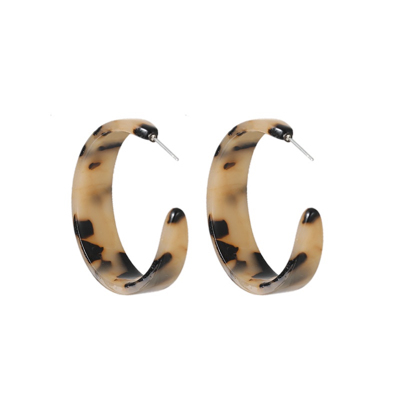 Sterling silver jarum gaya Korea dingin resin anting-anting niche lingkaran vintage leopard cetak se