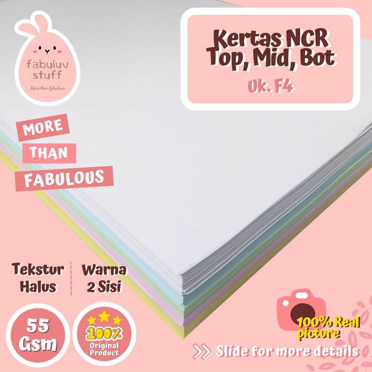 

Kertas NCR Top Mid Bottom 55 gsm F4