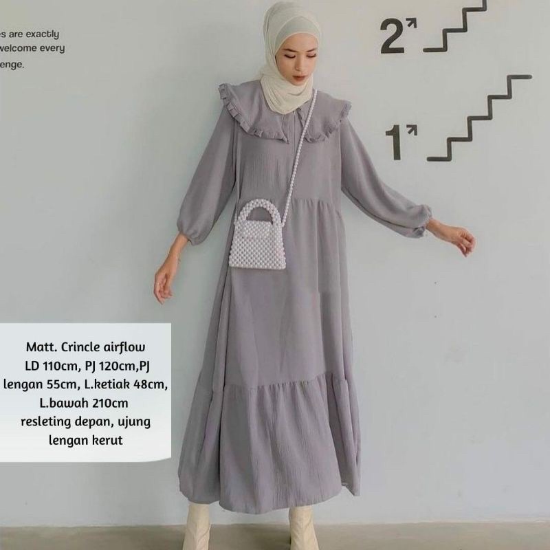 Dress Katun Rayon Crincle Airflow Polos Maxi Rayon