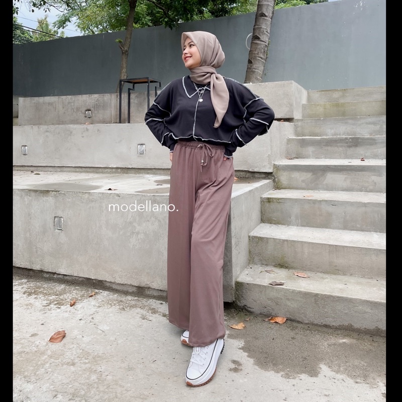 COMFY PANTS CELANA KULOT PANJANG POLOS TALI MELAR MURAH FIT TO XXL BIGSIZE JUMBO GROSIR ADEM HITAM