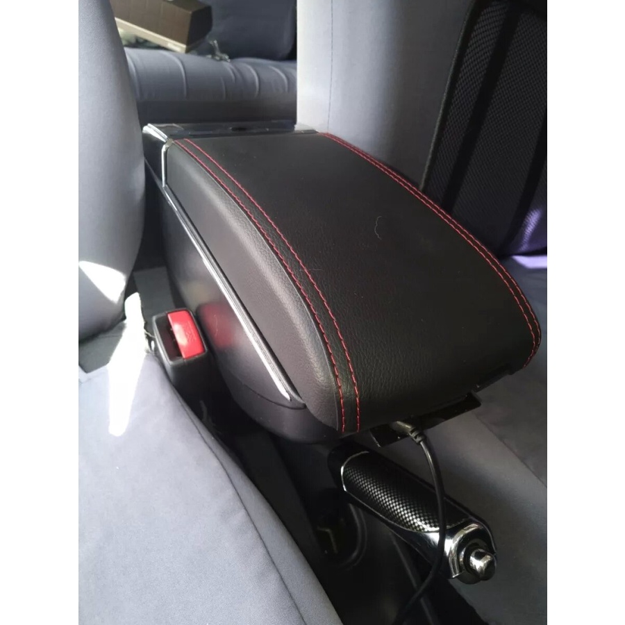 Armrest Mobil Toyota Agya Daihatsu Ayla 7 USB Port Charger + LED Kulit