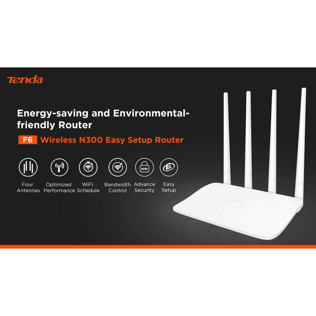 Tenda F6 Wireless N300 Easy Setup Router - 4 Antena