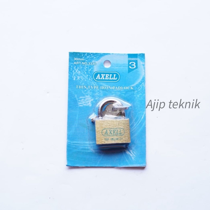 Gembok Kuningan 25mm Sedang Axell 3 Kunci Berkualitas Segel Press