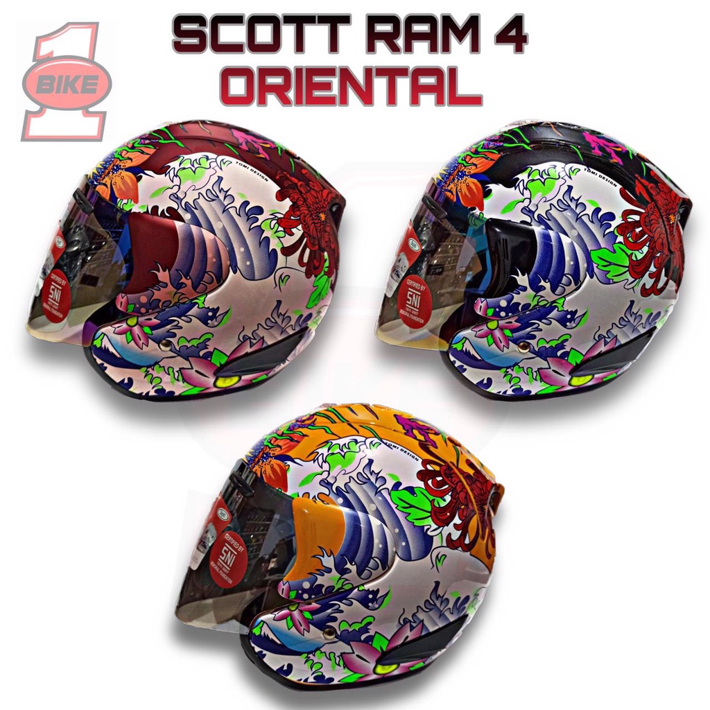 HELM SCOTT RAM 4 ORIENTAL  HELM HALF FACE + FREE STIKER DAN BUSA HELM CEWEK COWOK