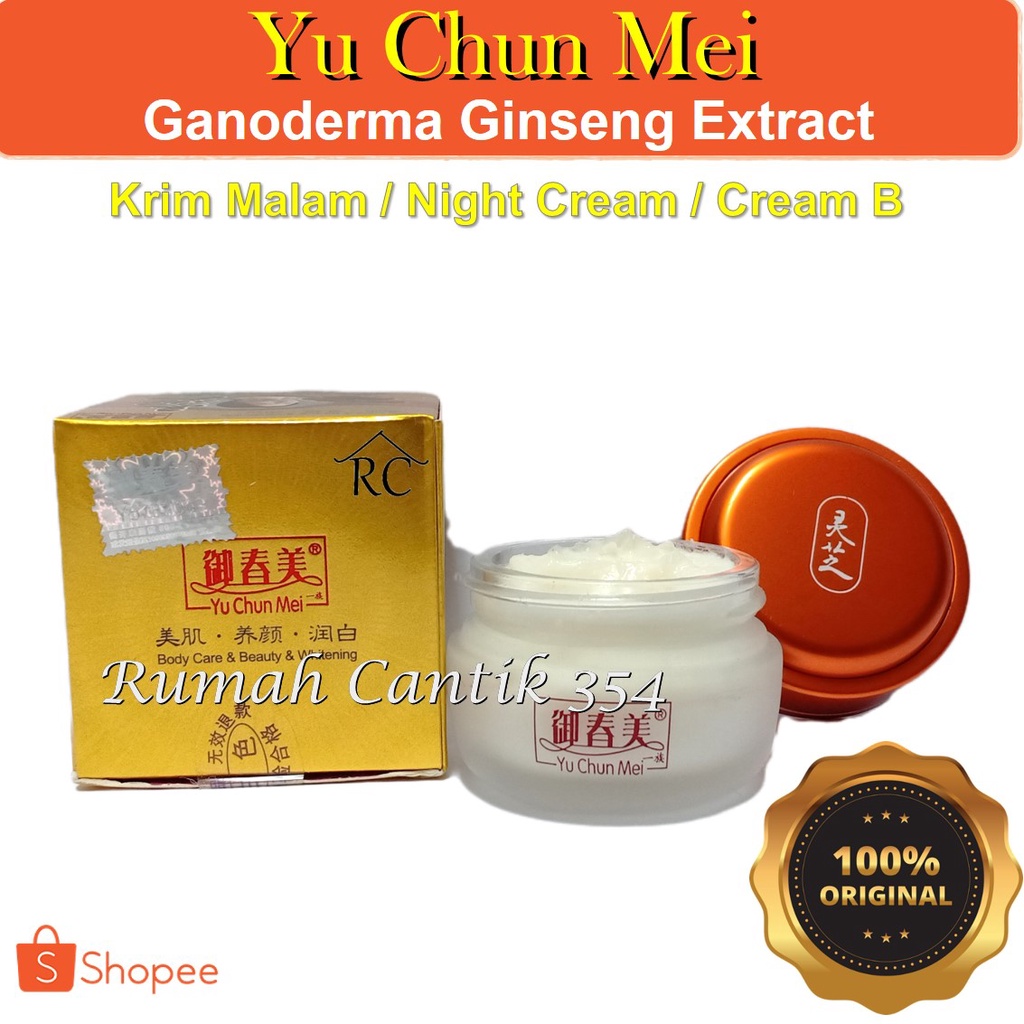 Yu Chun Mei Gold Ginseng Ganoderma Night Cream / Krim Malam / Krim B Rumah Cantik 354 YuChunMei Gold Ginseng Ganoderma Herbal Cream Cordy Emas Krim Malam