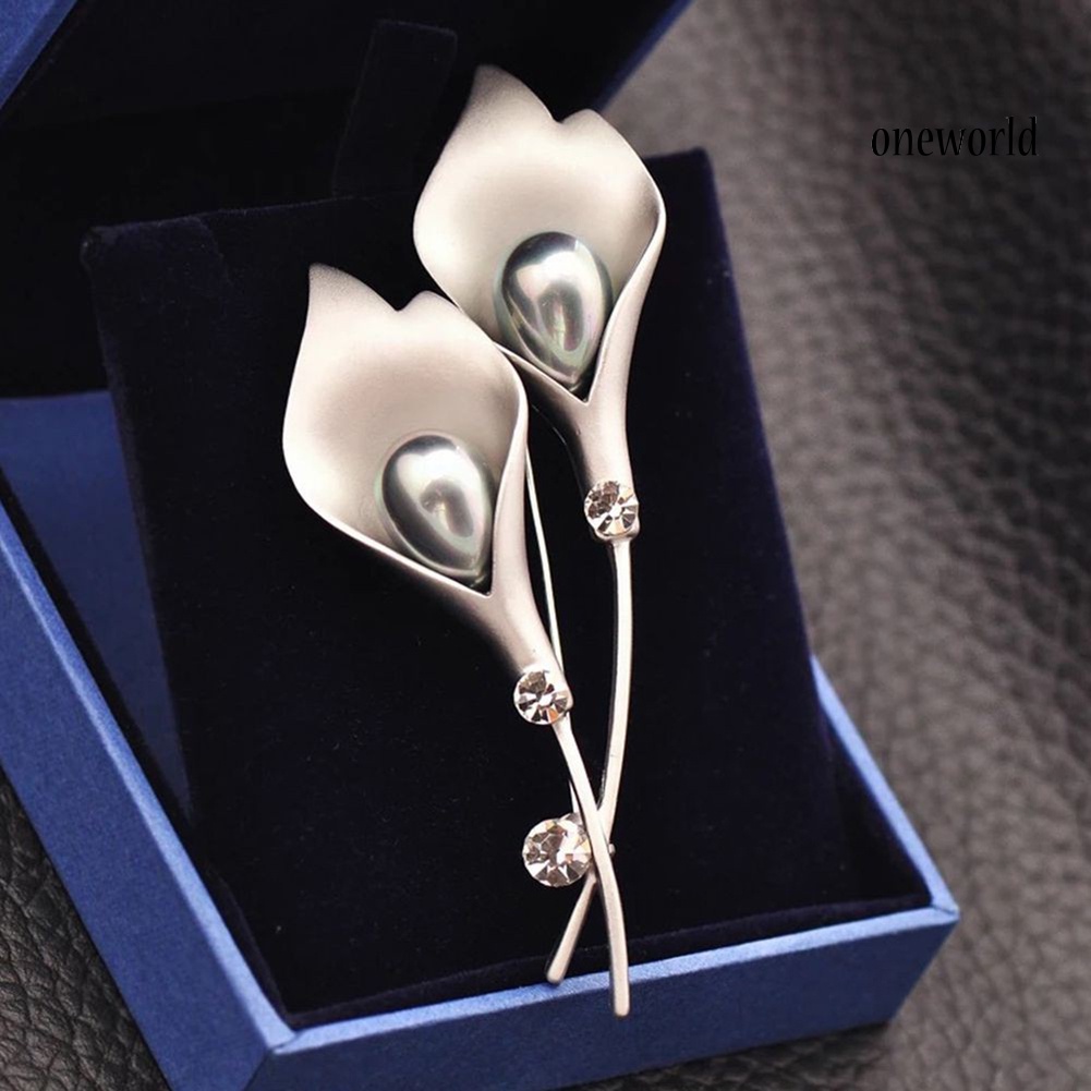 OW@ Women Fashion Tulip Shape Faux Pearl Inlaid Brooch Pin Dress Suit Collar Badge