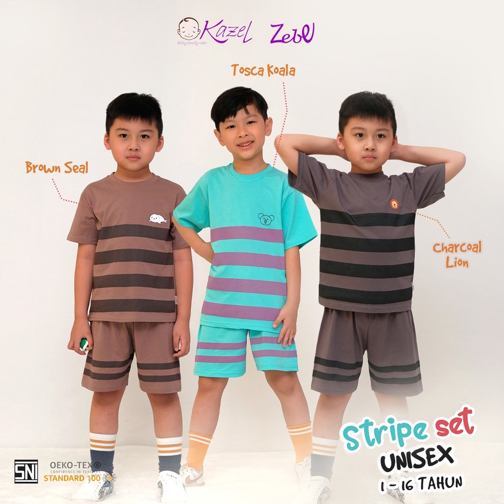 Baju Bayi Setelan Pendek Anak Laki Laki Perempuan 1-5 Tahun Kazel Stripe Set Motif Unisex Edition (1Stel)