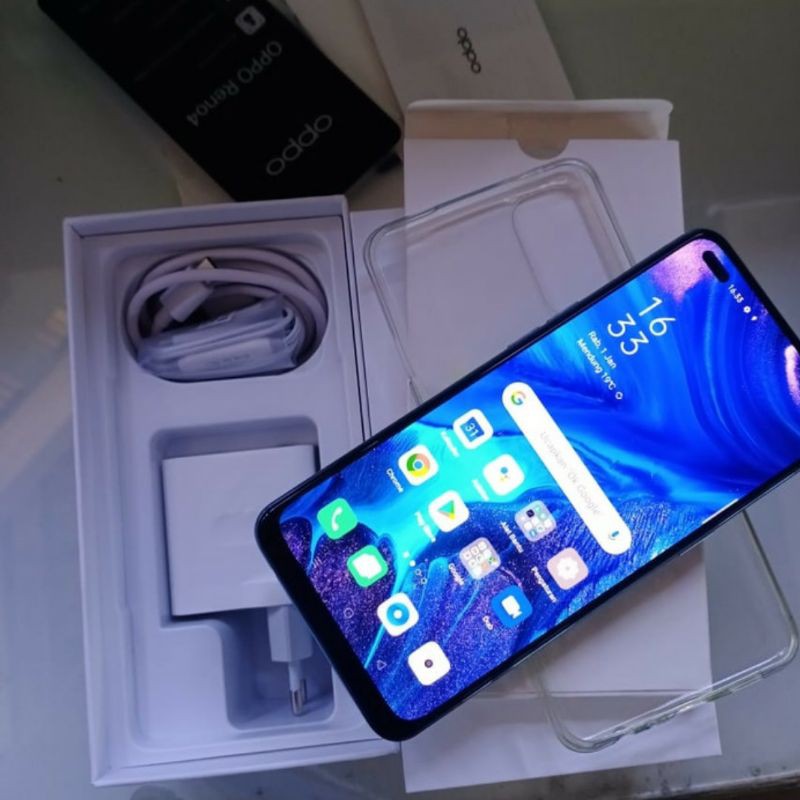 Sale HP OPPO dualOn 4Glte murah mulus bagus ori garansi imei tembus terdaftar fullset bagus-RENO 4 ram8-128gb bl
