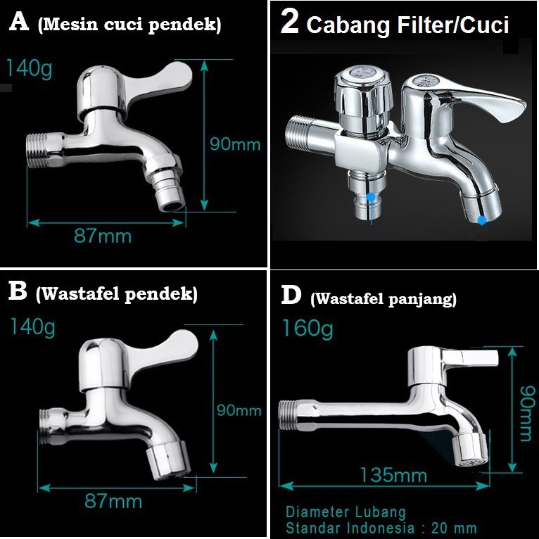 Keran Air Kran Air Mesin Cuci Wastafel Panjang Stainless Steel Tembok 2 Cabang Rumah Dapur Kunci