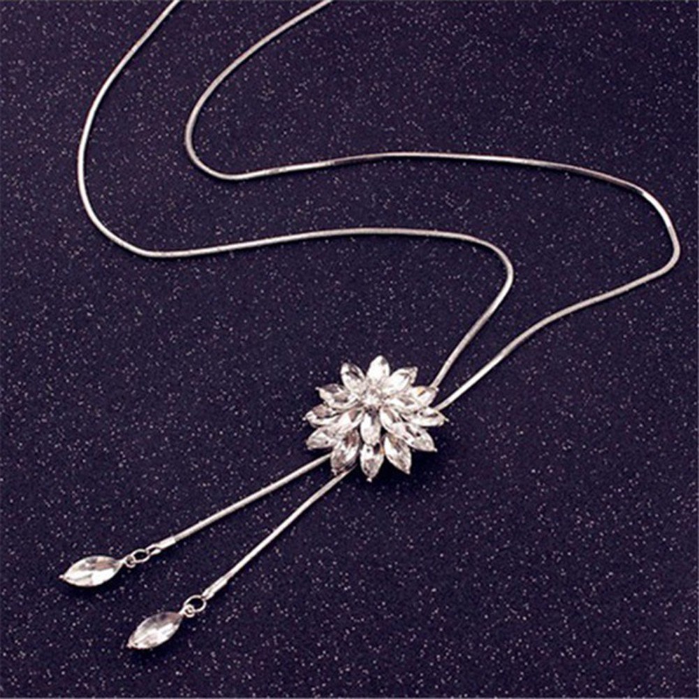 Zircon Snowflake Long Necklace Crystal Flower Pendant Necklaces