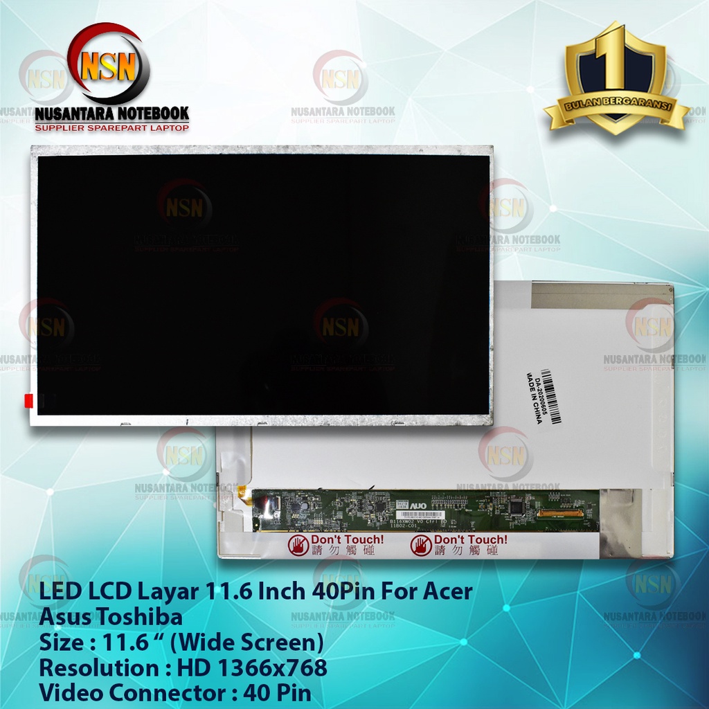 LED LCD Layar 11.6 Standard Standart For Acer Asus Toshiba