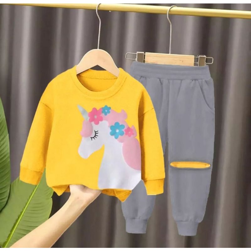 SET JOGER ANAK /SETELAN BABY TERY ANAK TERBARU MOTIF KUDA PONI 1-5 THN