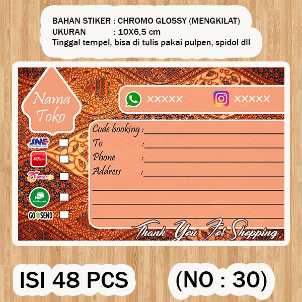 

( STIKER PENGIRIMAN ) Shipping label ( /pack isi 48pcs no.30 )