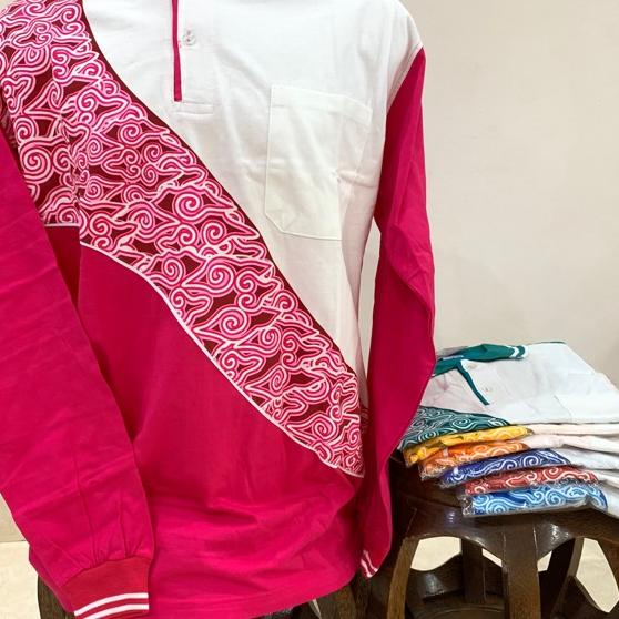 ✱ Baju Kaos Kerah Olahraga Muslim Training Polo T-Shirt Batik Lengan Panjang ➹