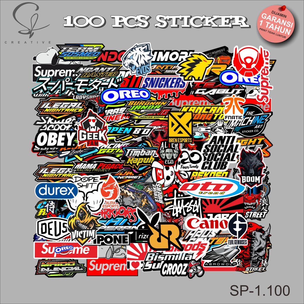 

[ SB ] 100 PCS STICKER AESTHETIC LOGO BRAND ANTI LUNTUR UNTUK LAPTOP CASE TUMBLER SP-1.100