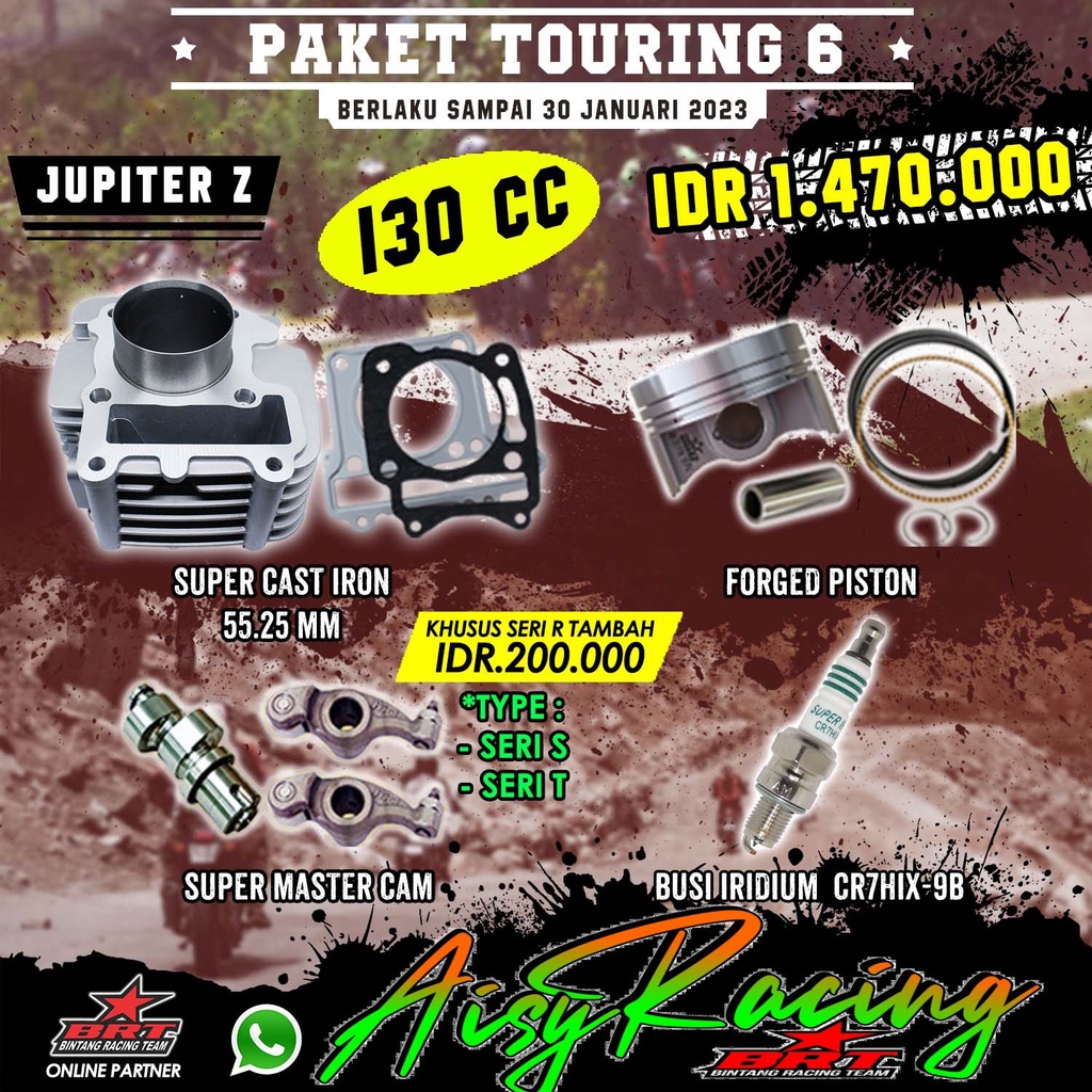 PAKET TOURING BRT BORE UP 130CC JUPITER Z VEGA R NEW / old Blok Casting 55,25 & Noken As Pellatuk ro