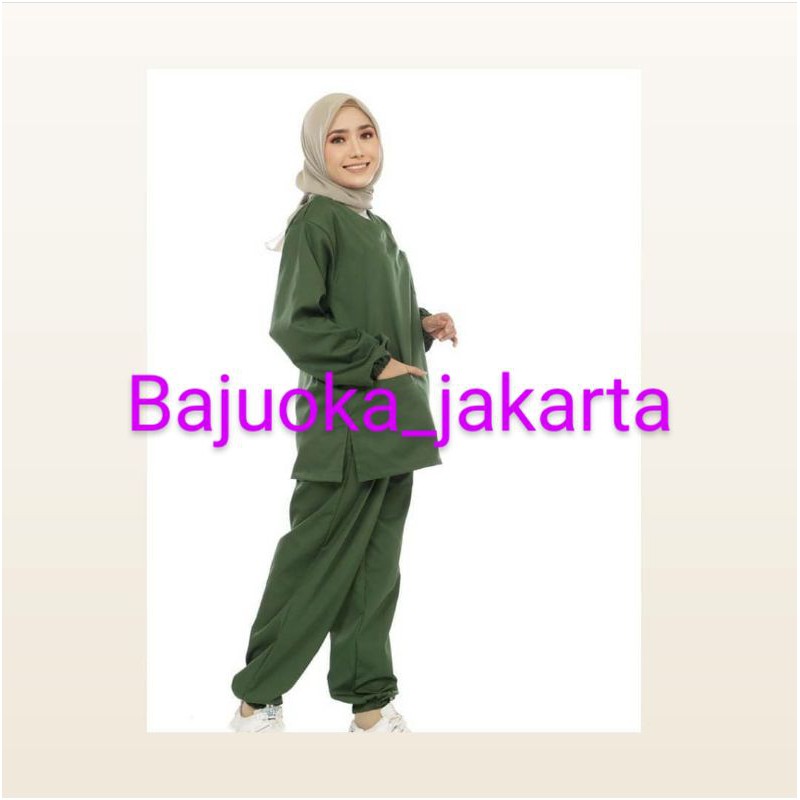 Baju oka lengan panjang +kerut+celana joger