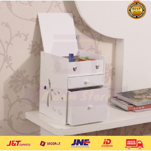 Rak Kosmetik Laci Rak Makeup Plastik Rak Kayu 2 Susun Mini Rak Rias Organizer Skincare