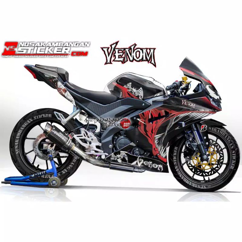 Decal Stiker Motor Yamaha R15 V3 Full Body Hitam Venom Grafis Racing Team Sticker Variasi Custom Bah