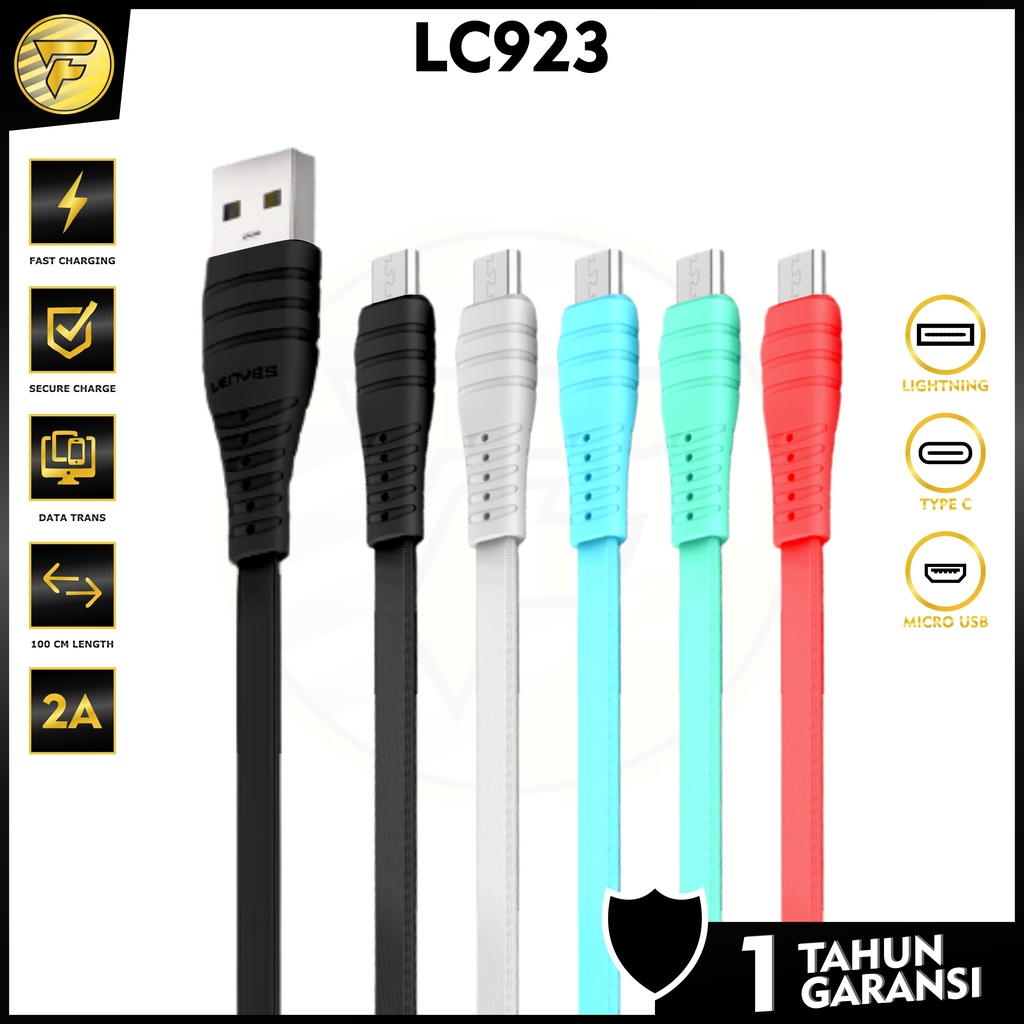 LENYES LC-923 Kabel data fast charging 2A Iphone Lightning android Type C Micro USB anti putus 1 Meter kabel cas original
