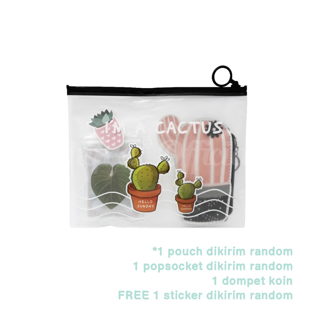 Shifra Bundling Gift Paket Pouch Dompet Koin PopSocket Dino Daun Woman (Free Sticker)