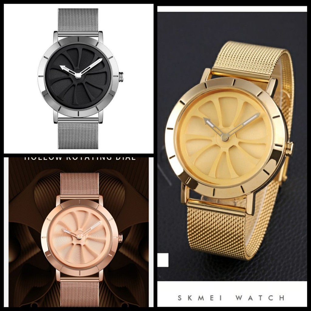 Jam Tangan Pria  skmei 9204 rantai mesh rotating dial water resist original