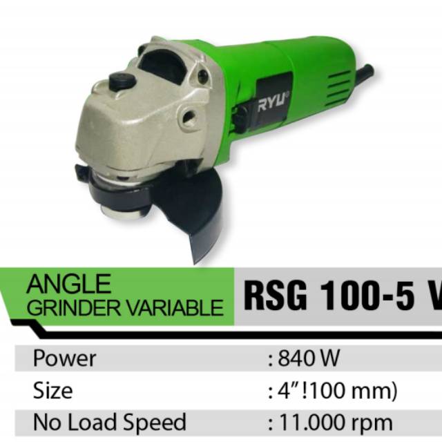 RYU RSG 100-5V Mesin Gerinda Tangan Variable Speed Speed Atur Kecepatan Gurinda Angel Grinder MURAH ORIGINAL BERGARANSI