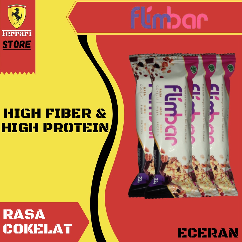 

Flimbar by Flimty High Fiber & High Protein Eceran Sereal Bar Rasa Coklat | Fitbar | Soyjoy BPOM & HALAL