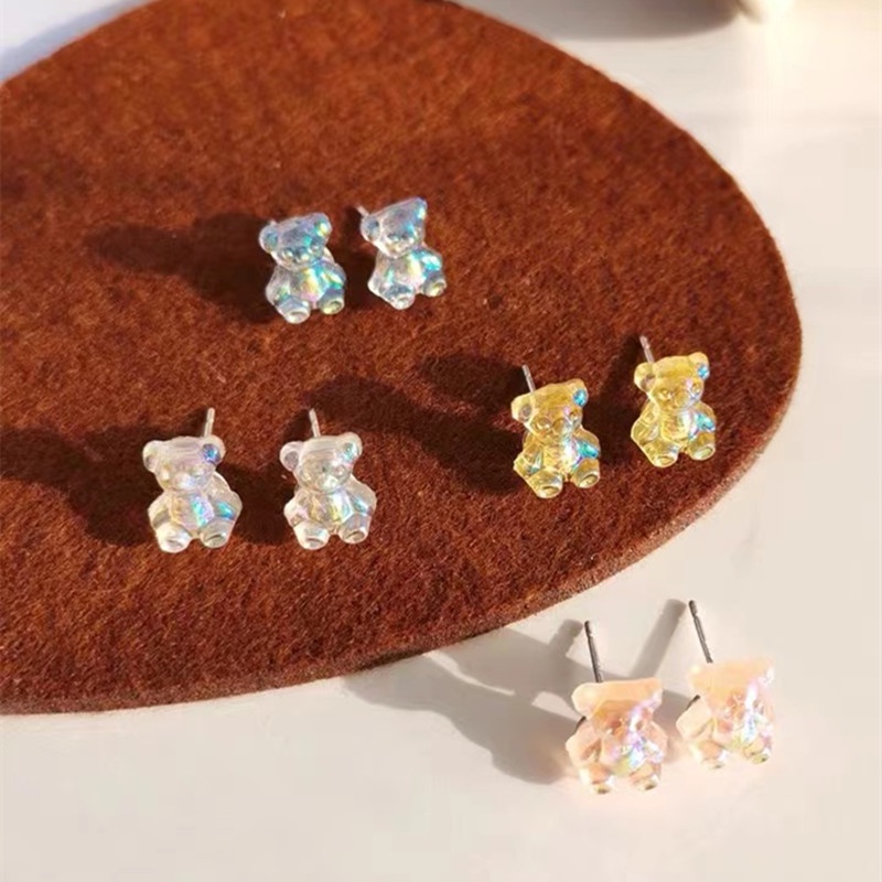 Anting Stud Desain Teddy Bear Warna Permen Gaya Korea Untuk Wanita