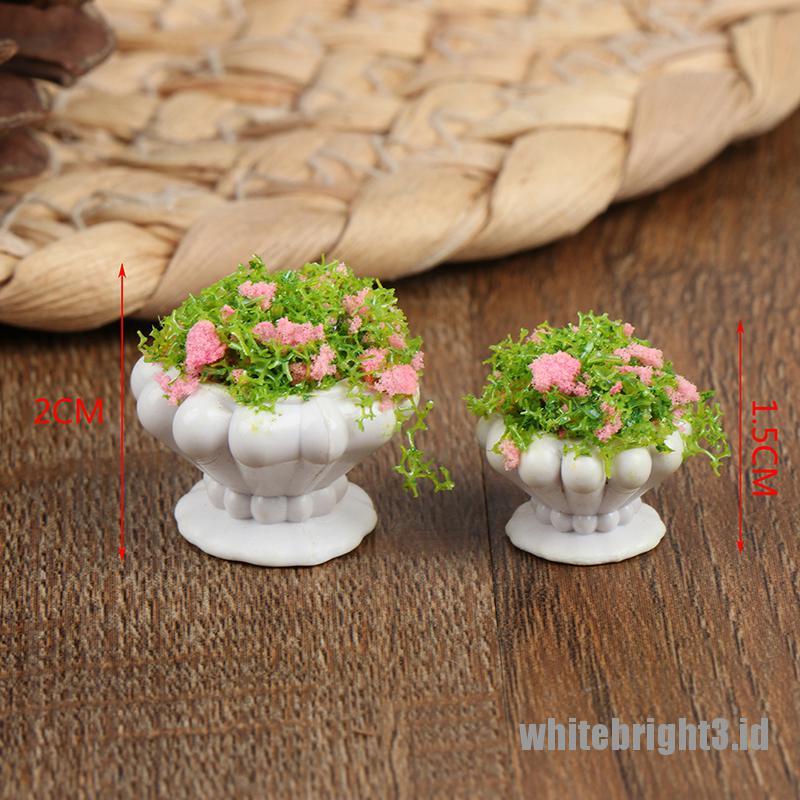 (white3) 2pcs Miniatur Tanaman Bunga Bonsai Skala 1: 12 Untuk Aksesoris Rumah Boneka