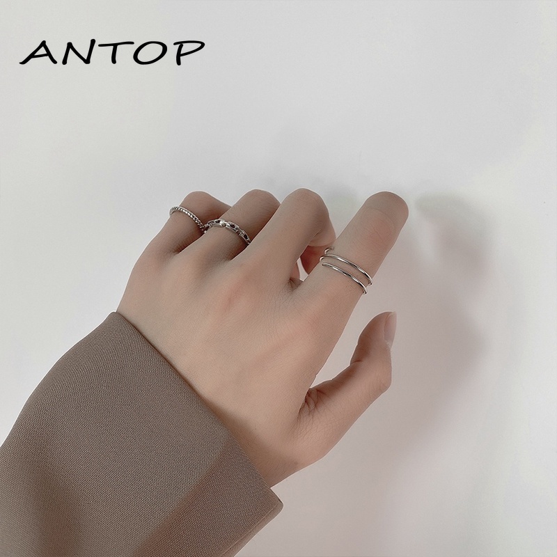 3 Pcs/set Korea Cincin Untuk Wanita Perak Sederhana Fashion Perhiasan Aksesoris ANTOP