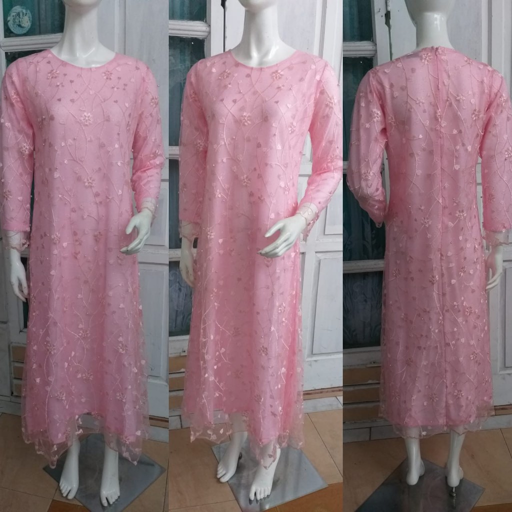 Long gamis tulle mutiara gliter