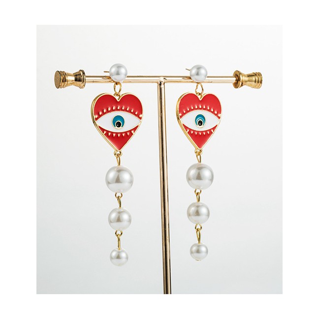 LRC Anting Tusuk Fashion Red Gold-plated Artificial pearl Earrings D44785
