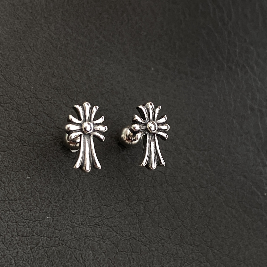 Anting Stud Desain Bintang Salib Bahan Sterling Silver Gaya Vintage Untuk Wanita