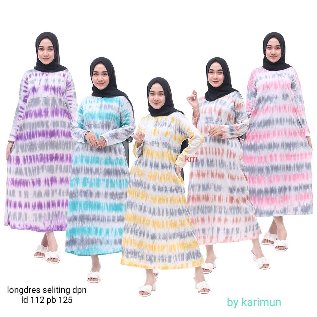 Longdress Long Dress Daster Pelangi Susun Wanita Busui Bumil Resleting Depan Modern Murah Terbaru