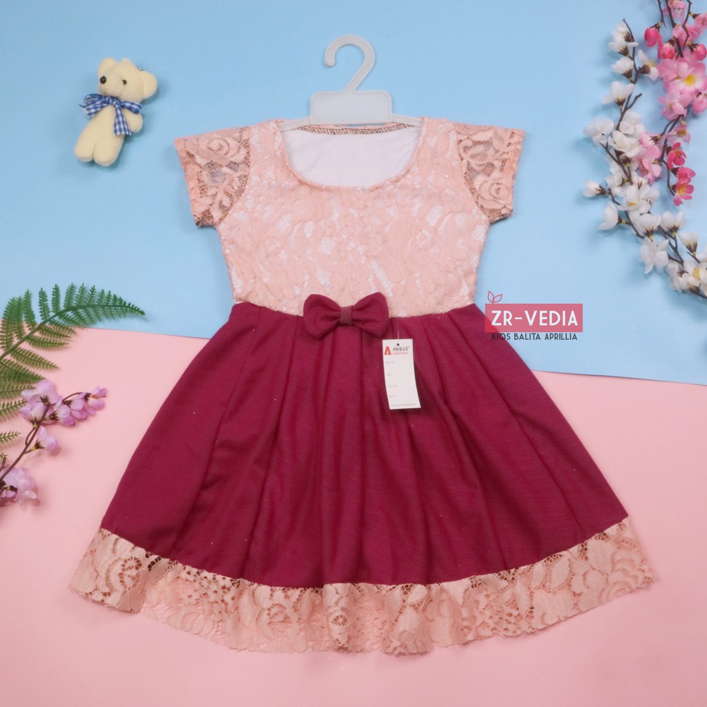 Dress Brukat Davina uk 3-4 Tahun / Dres Anak Perempuan Gaun Pesta Kids Cewek Girl Baju Balita Import