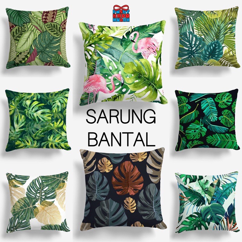 COVER SARUNG Bantal Sofa 40x40 cm Motif Daun Leaves Monstera - Pusat Kado Murah