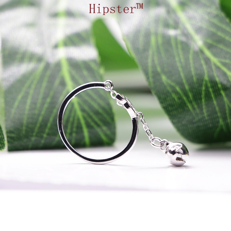 Simple Artistic Cute Kitty Bell Hollow Tassel Ring