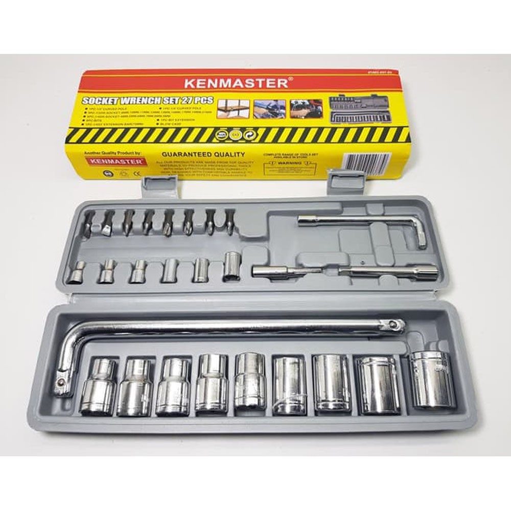 Socket Wrench Kunci Gagang + Mata Sok Shock Full Set 27pcs Kenmaster Tool Box Multifungsi