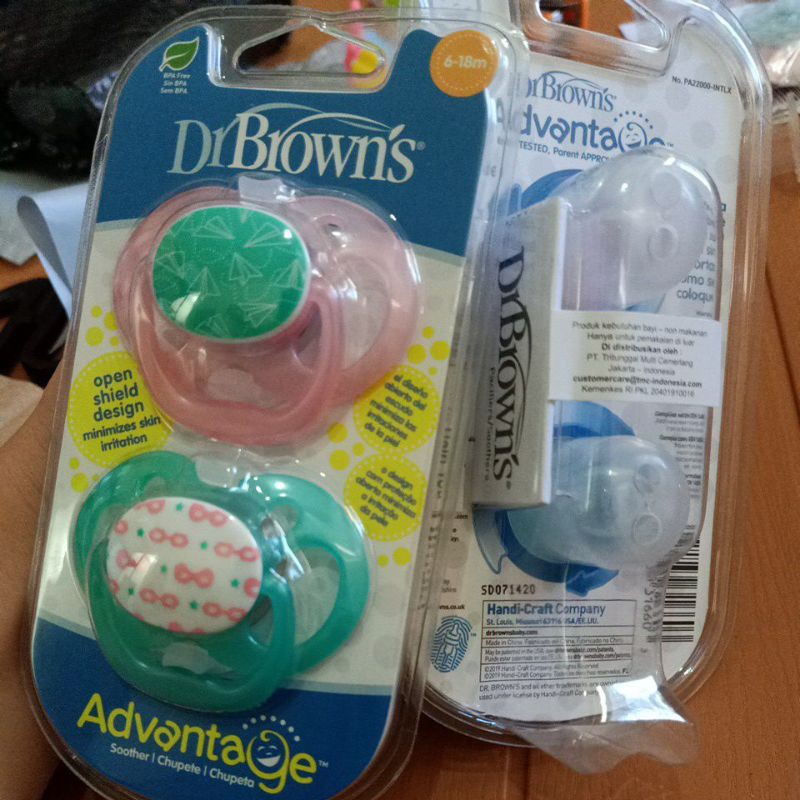 Empeng Dr Browns Advantage Pacifier Stage 1 (0-6bulan) dan Stage 2 (6-18bulan)