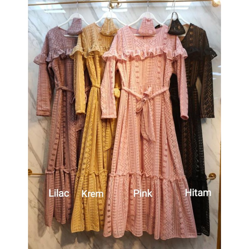 BEST SELLER GAMIS PISCES BRUKAT SABRINA FREE MASKER / GAMIS LEBARAN BRUKAT SABRINA