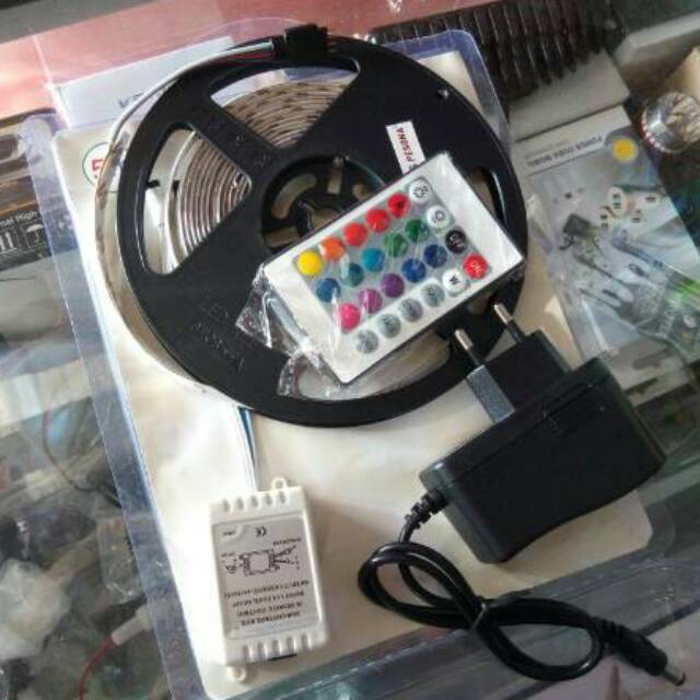 Lampu Led Strip Roll RGB SMD 3528 Byk Warna, Led Kolong Plafon Audio Kabin, Remote + Modul + Adaptor