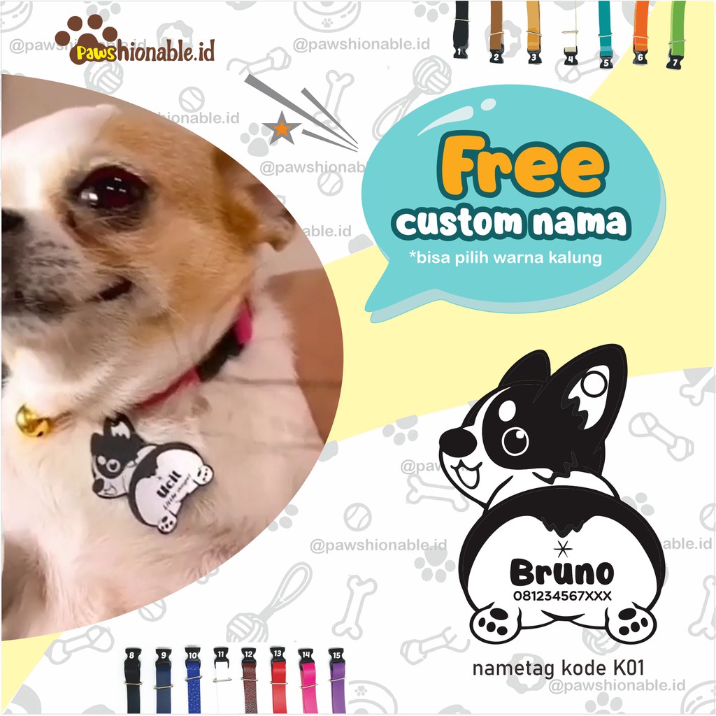 K01 - Kalung Custom Nama Anjing Chorgy Aksessoris Hewan PU Leather/Kulit Sintetis