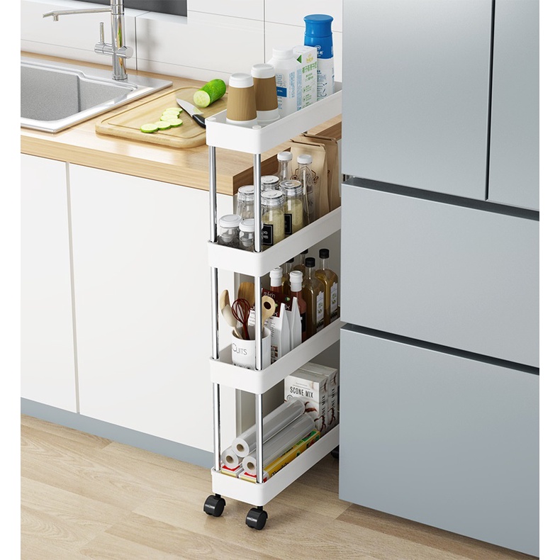 Rak Troli 4 Susun Dengan Roda Serbaguna Lebar 12,5cm