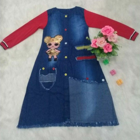 Gamis jeans anak LOL LED 6 thn 7 thn 2. model satu ukuran